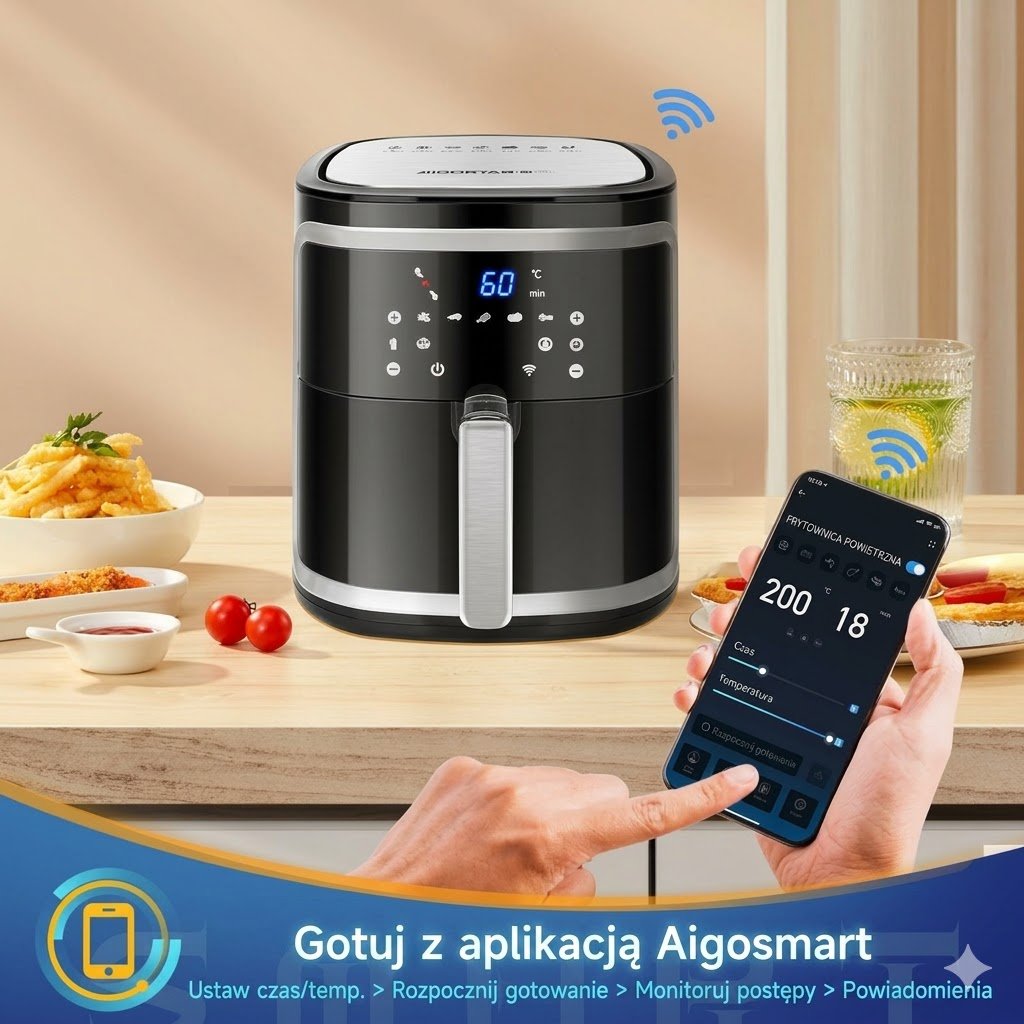 Bezolejowa frytkownica powietrzna XXL 7L, 1900W, inteligentna. Łączność Wi-Fi. Ekran LED dotykowy, 7 wstępnie ustawionych funkcji, bez BPA. PREZENT: Czajnik elektryczny 1,7L - Image 2