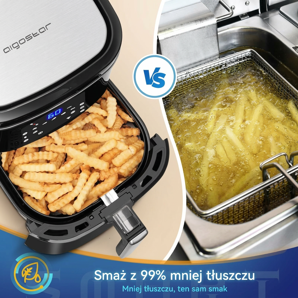 Bezolejowa frytkownica powietrzna XXL 7L, 1900W, inteligentna. Łączność Wi-Fi. Ekran LED dotykowy, 7 wstępnie ustawionych funkcji, bez BPA. PREZENT: Czajnik elektryczny 1,7L - Image 3