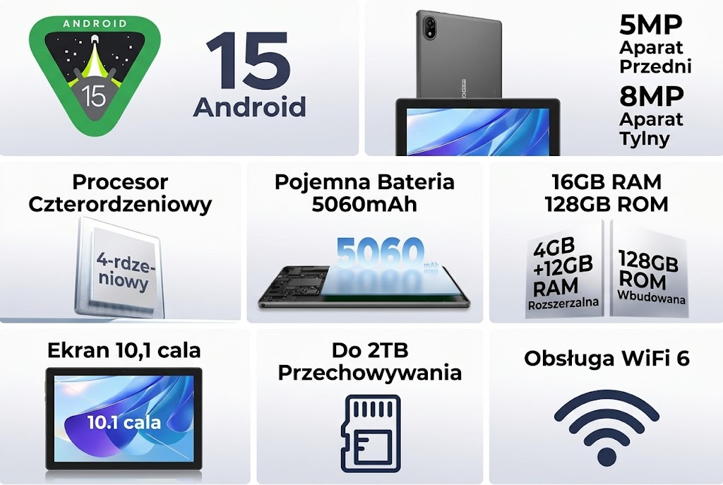 【U10 Ulepszona edycja Android 16】Tablet DOOGEE U11 2025 o przekątnej 11 cali, 16 GB RAM + 128 GB ROM (obsługa karty TF do 2 TB), bateria 8580 mAh, tablet dla dzieci ośmiordzeniowy, metalowa obudowa o grubości 7,9 mm, aparat 13 MP. Widevine L1 / rozpoznawanie twarzy. - Image 2